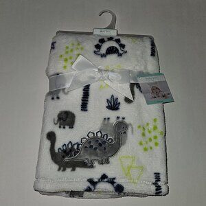 NEW Baby Gear Dinosaur Elephant Fleece Baby Blanket Lovey Gray Blue White 30x40